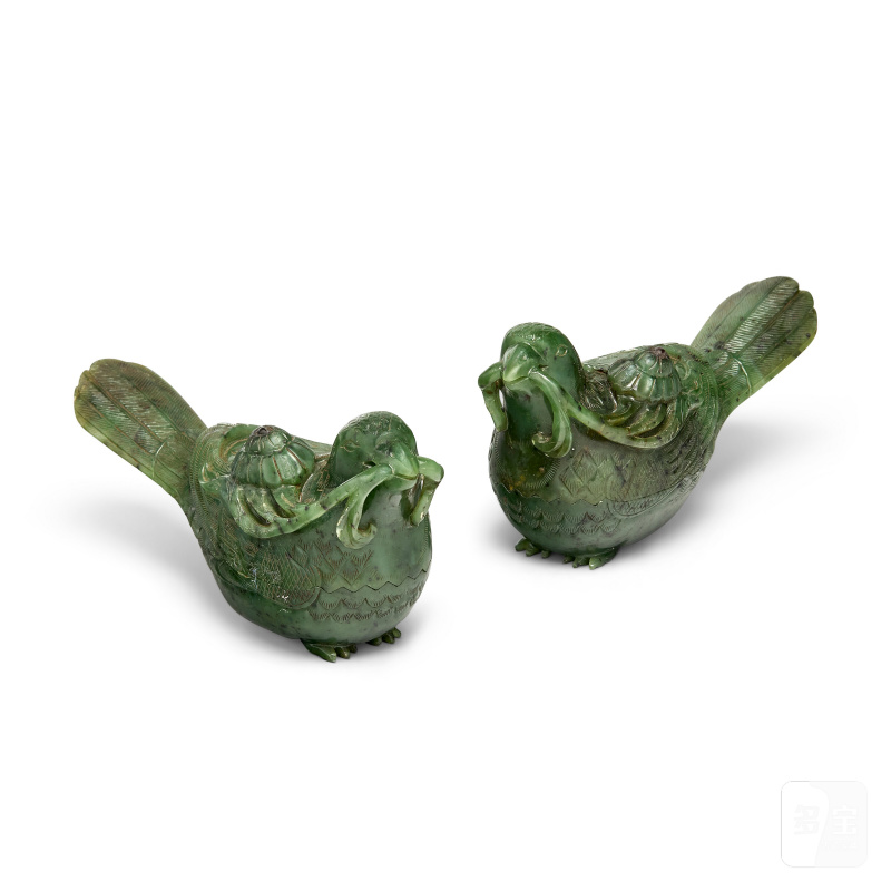 十九/二十世紀 碧玉「安居豐年」鵪鶉盒 一對  CHINA, 19TH-20TH CENTURY - 图1